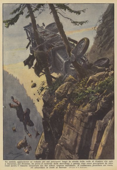 A Driver Fell Asleep at the Wheel of His Truck on the Road in the Cembra Valley... by Achille Beltrame